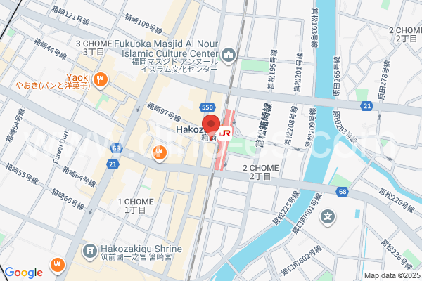 箱崎メンズエステの地図です。map of Hakozaki station where spa and massage salons are located