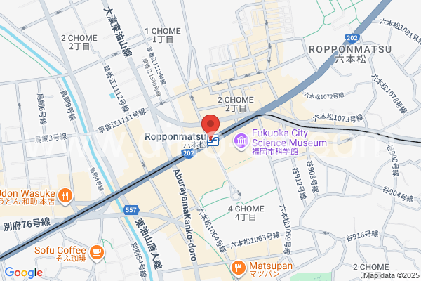 六本松メンズエステの地図です。map of Ropponmatsu station where spa and massage salons are located