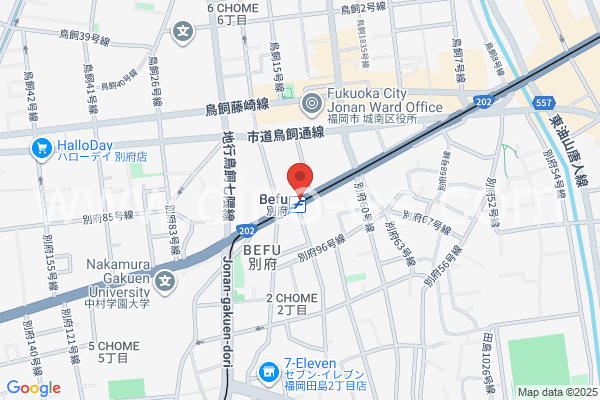 別府(福岡)メンズエステの地図です。map of Befu station where spa and massage salons are located