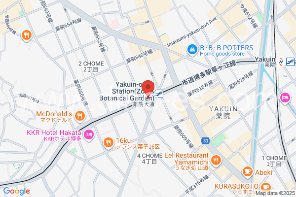 薬院大通メンズエステの地図です。map of Yakuin-ōdōri station where spa and massage salons are located
