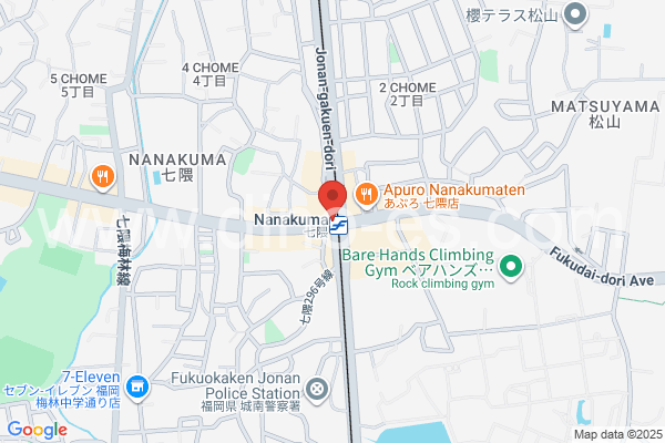 七隈メンズエステの地図です。map of Nanakuma station where spa and massage salons are located