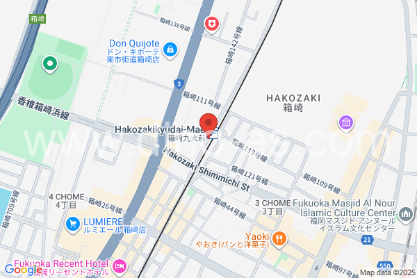 箱崎九大前メンズエステの地図です。map of Hakozaki-Kyūdaimae station where spa and massage salons are located