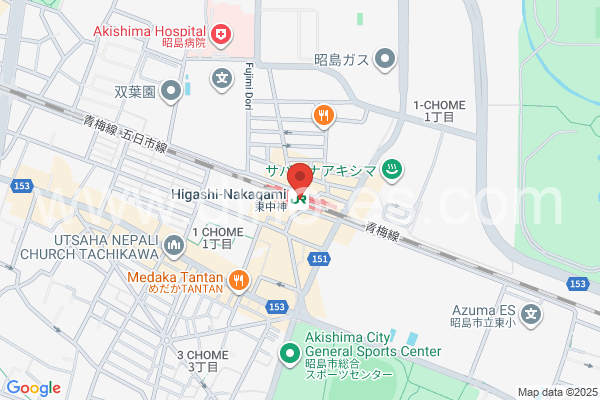 東中神メンズエステの地図です。map of Higashi-Nakagami station where spa and massage salons are located