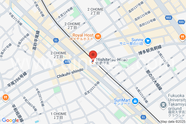 西鉄平尾メンズエステの地図です。map of Nishitetsu Hirao station where spa and massage salons are located