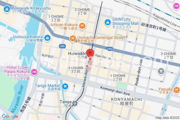 平和通メンズエステの地図です。map of Heiwadōri station where spa and massage salons are located
