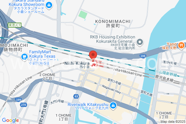 西小倉メンズエステの地図です。map of Nishi-Kokura station where spa and massage salons are located