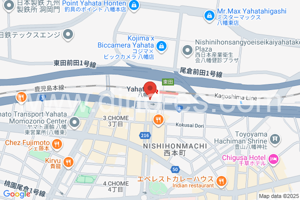 八幡(福岡)メンズエステの地図です。map of Yahata station where spa and massage salons are located