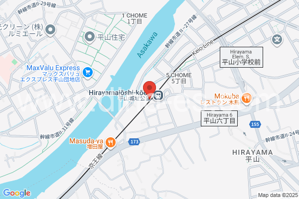 平山城址公園メンズエステの地図です。map of Hirayamajōshikōen station where spa and massage salons are located