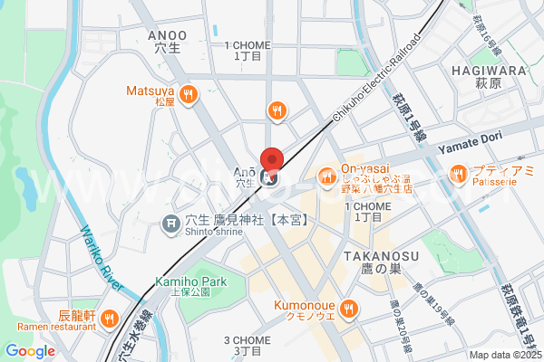 穴生メンズエステの地図です。map of Anō station where spa and massage salons are located