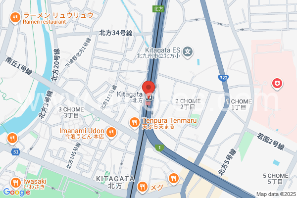 北方(福岡)メンズエステの地図です。map of Kitagata station where spa and massage salons are located