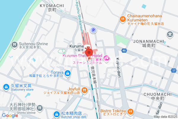 久留米メンズエステの地図です。map of Kurume station where spa and massage salons are located