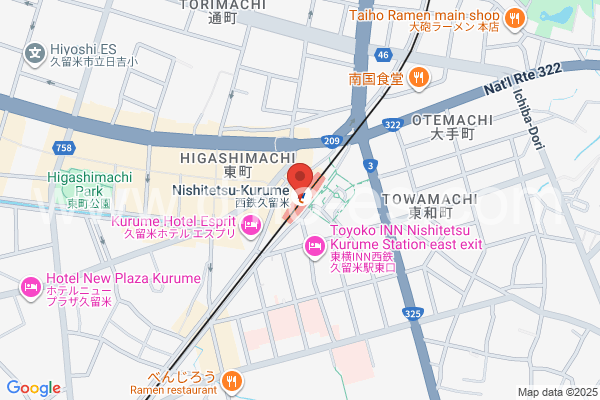 西鉄久留米メンズエステの地図です。map of Nishitetsu Kurume station where spa and massage salons are located