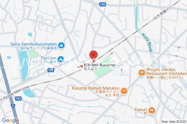 南久留米メンズエステの地図です。map of Minami-Kurume station where spa and massage salons are located