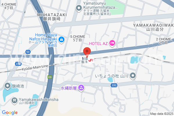 御井メンズエステの地図です。map of Mii station where spa and massage salons are located