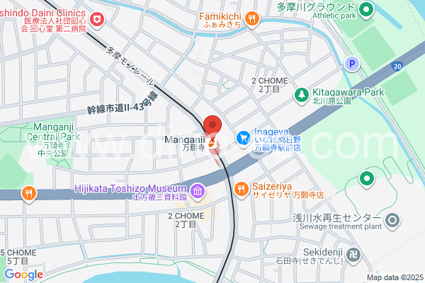 万願寺メンズエステの地図です。map of Manganji station where spa and massage salons are located