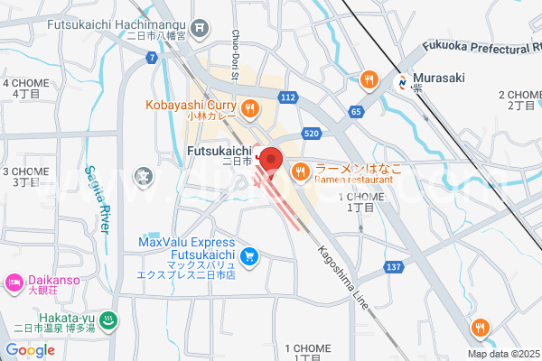 二日市メンズエステの地図です。map of Futsukaichi station where spa and massage salons are located