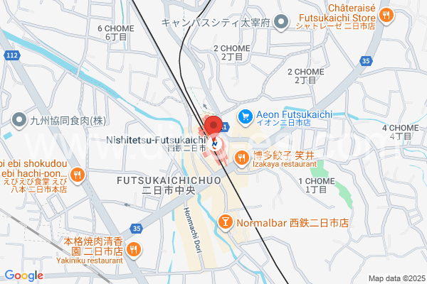 西鉄二日市メンズエステの地図です。map of Nishitetsu Futsukaichi station where spa and massage salons are located