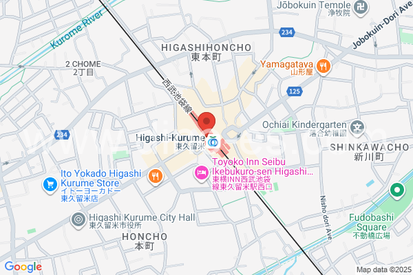 東久留米メンズエステの地図です。map of Higashi Kurume station where spa and massage salons are located