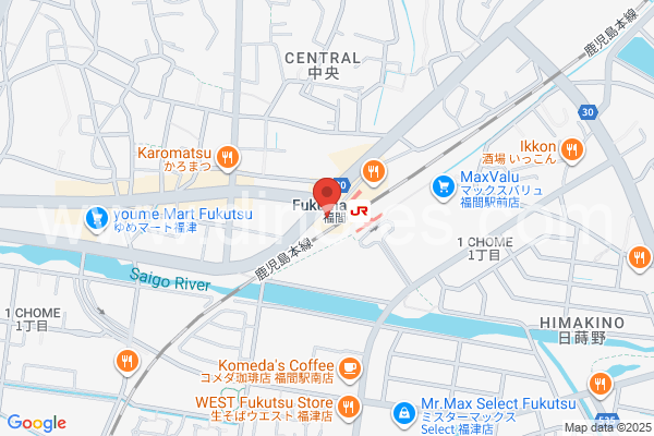 福間メンズエステの地図です。map of Fukuma station where spa and massage salons are located