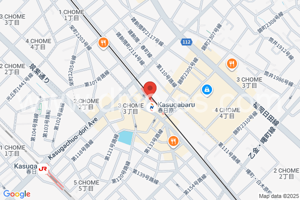 春日原メンズエステの地図です。map of Kasugabaru station where spa and massage salons are located