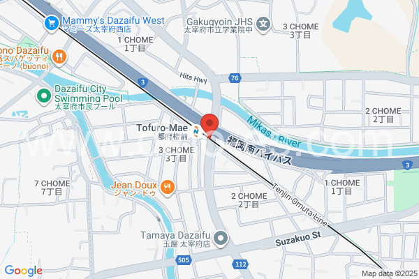 都府楼前メンズエステの地図です。map of Tofurō-mae station where spa and massage salons are located
