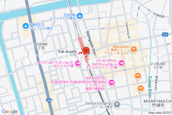 行橋メンズエステの地図です。map of Yukuhashi station where spa and massage salons are located