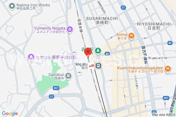 直方メンズエステの地図です。map of Nōgata station where spa and massage salons are located