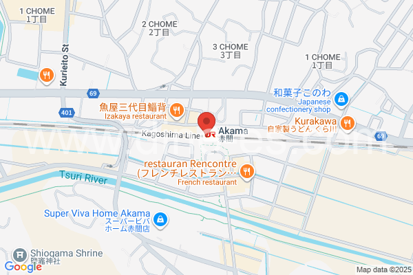 赤間メンズエステの地図です。map of Akama station where spa and massage salons are located