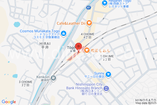 東郷メンズエステの地図です。map of Tōgō station where spa and massage salons are located