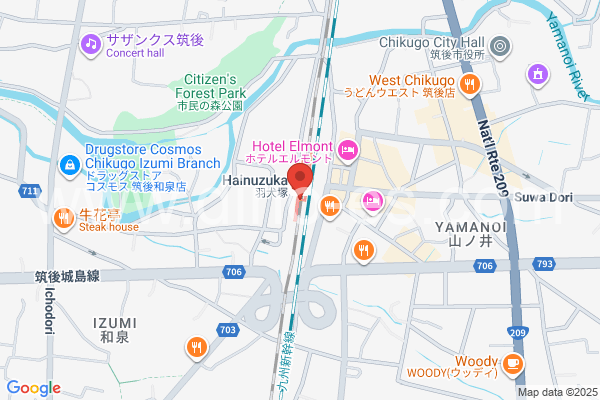 羽犬塚メンズエステの地図です。map of Hainuzuka station where spa and massage salons are located