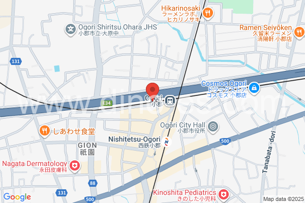 小郡(福岡)メンズエステの地図です。map of Ogōri station where spa and massage salons are located