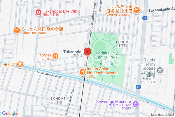 鷹の台メンズエステの地図です。map of Takanodai station where spa and massage salons are located
