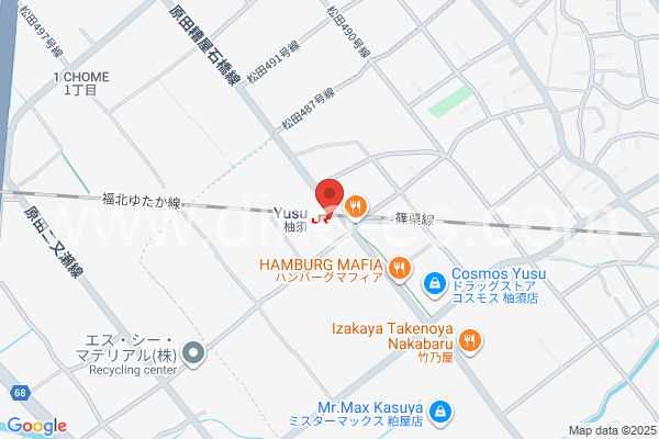 柚須メンズエステの地図です。map of Yusu station where spa and massage salons are located