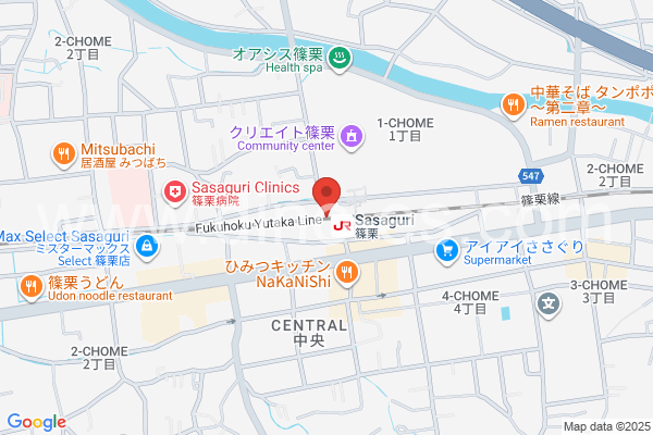 篠栗メンズエステの地図です。map of Sasaguri station where spa and massage salons are located