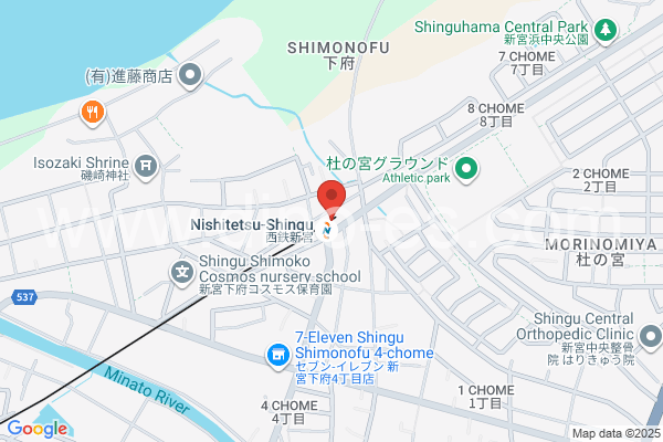 西鉄新宮メンズエステの地図です。map of Nishitetsu Shingū station where spa and massage salons are located