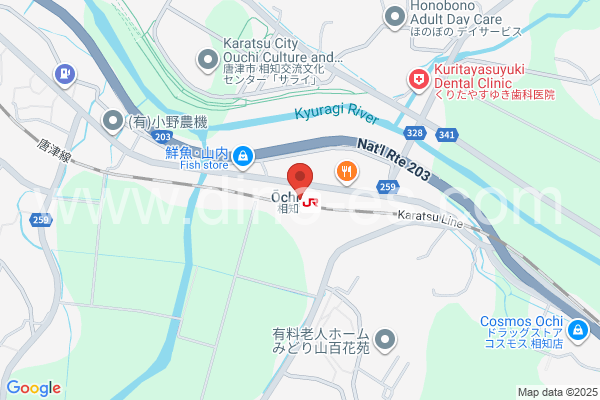 相知メンズエステの地図です。map of Ōchi station where spa and massage salons are located