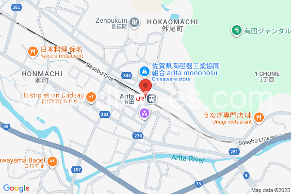 有田メンズエステの地図です。map of Arita station where spa and massage salons are located