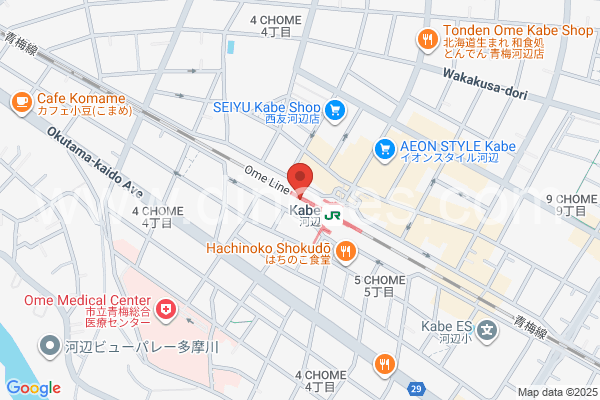 河辺メンズエステの地図です。map of Kabe station where spa and massage salons are located
