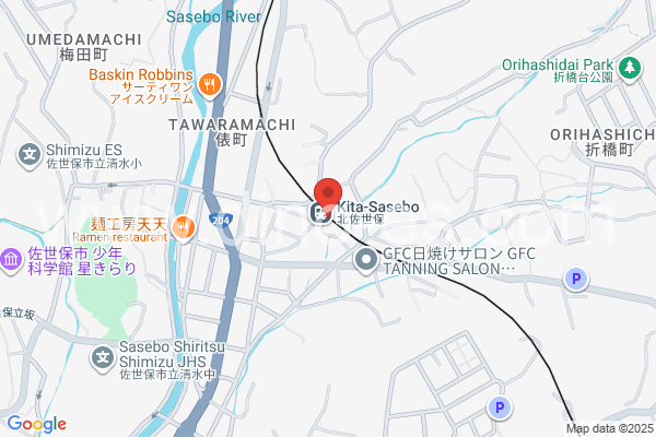 北佐世保メンズエステの地図です。map of Kita-Sasebo station where spa and massage salons are located