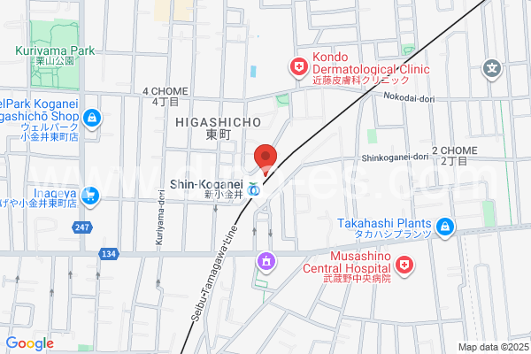 新小金井メンズエステの地図です。map of Shin-Koganei station where spa and massage salons are located