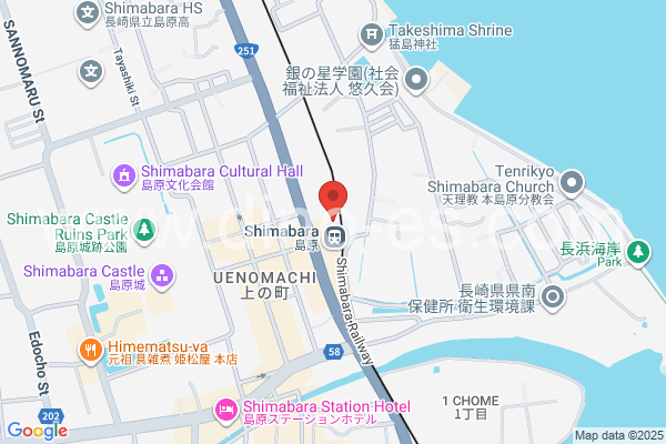 島原メンズエステの地図です。map of Shimabara station where spa and massage salons are located