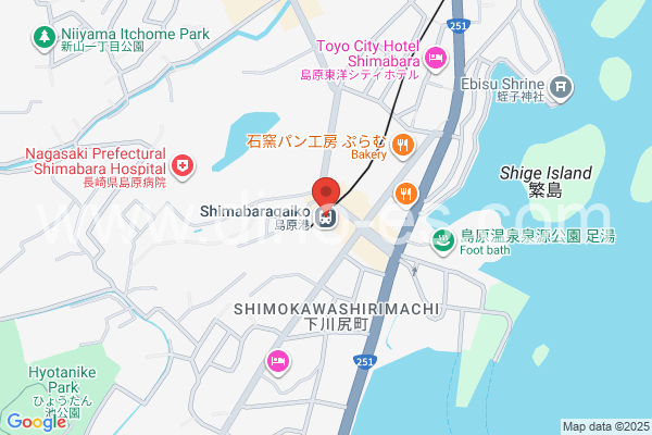 島原外港メンズエステの地図です。map of Shimabara-Gaikō station where spa and massage salons are located