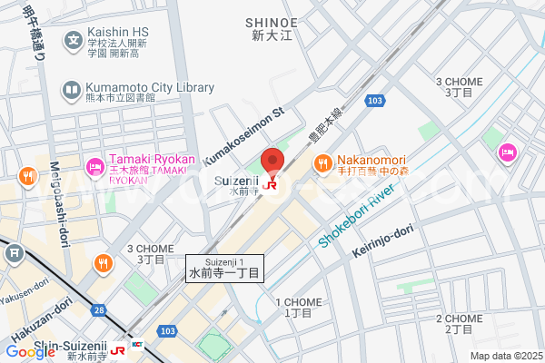 水前寺メンズエステの地図です。map of Suizenji station where spa and massage salons are located
