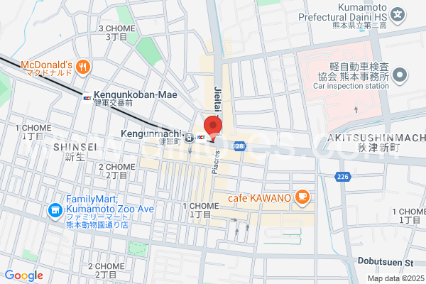 健軍町メンズエステの地図です。map of Kengunmachi station where spa and massage salons are located