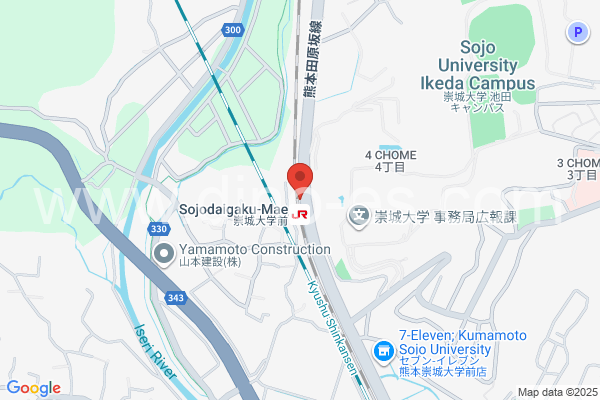 崇城大学前メンズエステの地図です。map of Sōjōdaigakumae station where spa and massage salons are located