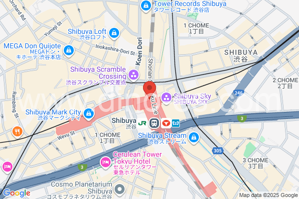 渋谷メンズエステの地図です。map of Shibuya station where spa and massage salons are located