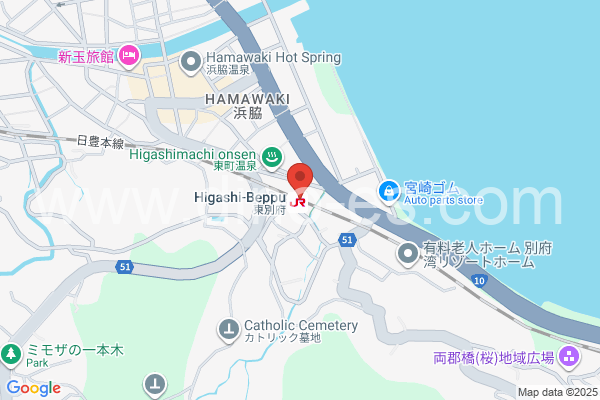 東別府メンズエステの地図です。map of Higashi-Beppu station where spa and massage salons are located