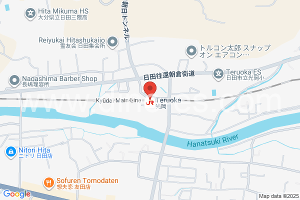 光岡メンズエステの地図です。map of Teruoka station where spa and massage salons are located