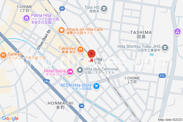 日田メンズエステの地図です。map of Hita station where spa and massage salons are located