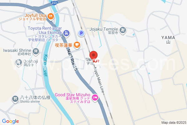 宇佐メンズエステの地図です。map of Usa station where spa and massage salons are located